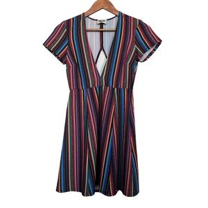 Show Me Your Mumu Womens Sz S Rainbow and Black Striped Open Back Ibiza Dress